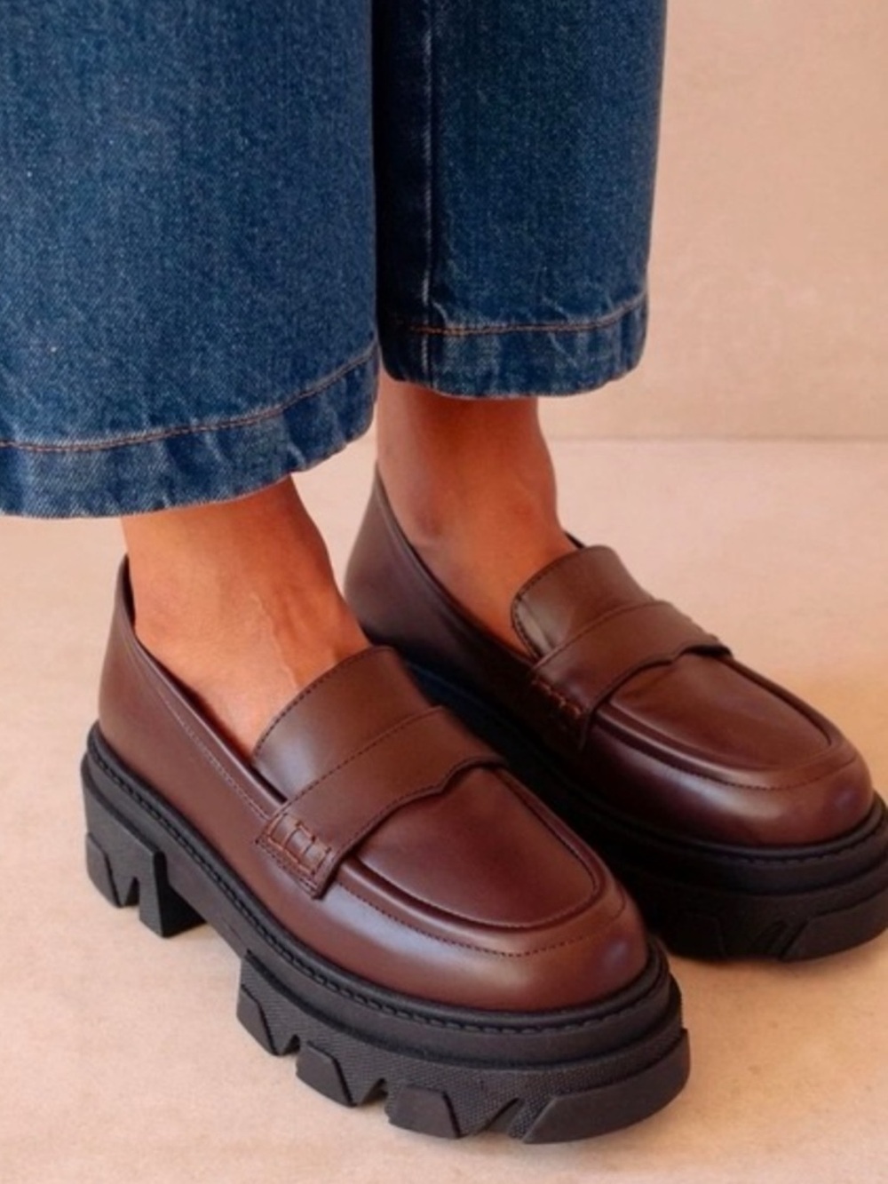 Alohas trailblazer brown leather platform penny loafers women 9.5 made in Spain